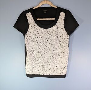 Ann Taylor Black/White Lightweight Woven Sequin Front Top